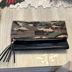 Camouflage and Black Clutch with Tassel